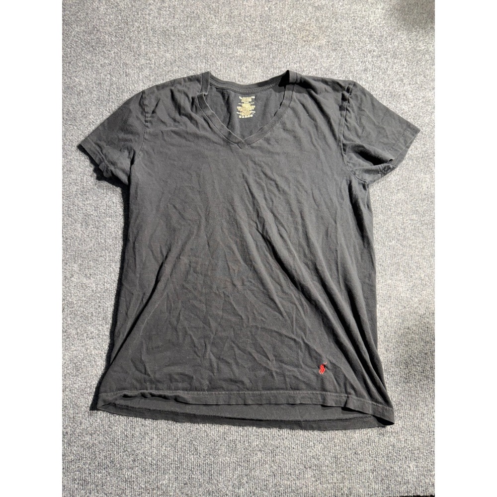 Polo Ralph Lauren Mens Black Cotton V-Neck T-Shirt Red Pony Logo Size Medium